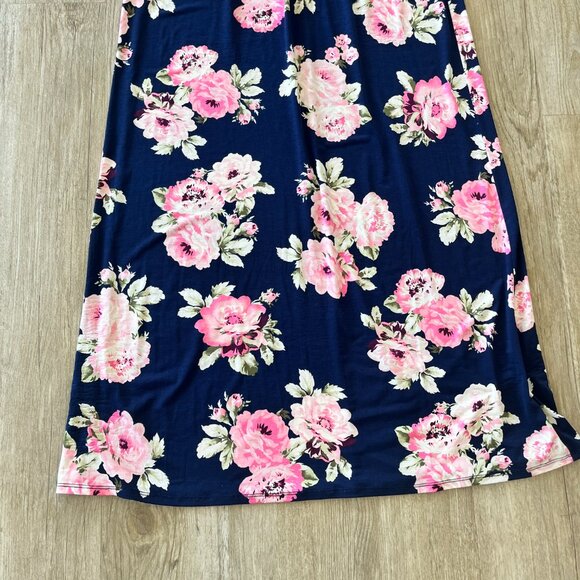 Womens Three Pink Hearts Blue with Pink Floral Print Maxi Dress - M - Picture 4 of 7